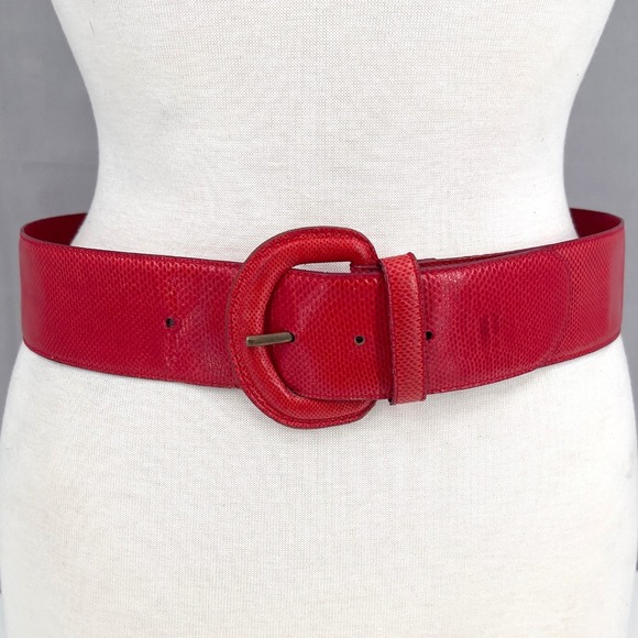 VTG Alcott‎ & Andrews Womens Wide Belt Red Genuine Lizard Skin Leather Italy M
